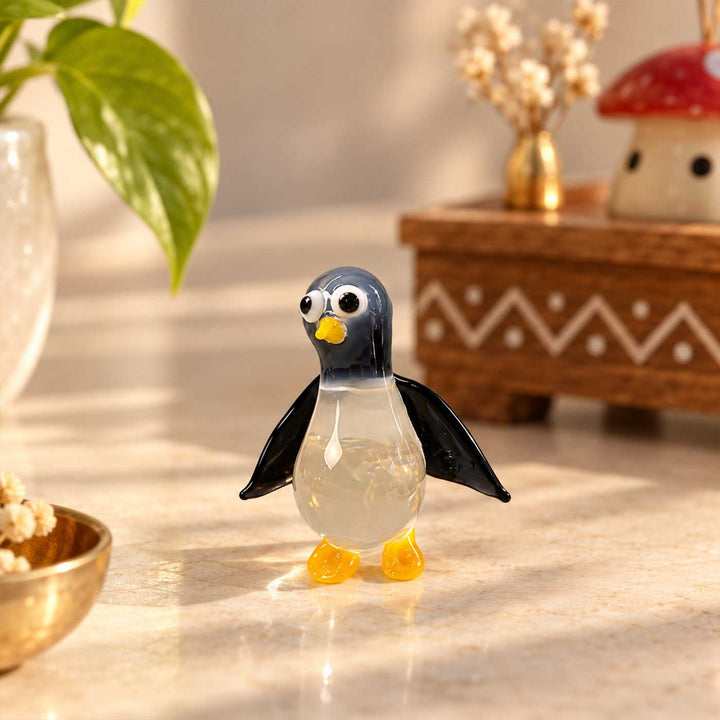 Handmade Blown Glass Penguin Miniature Figurine For Decor