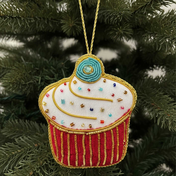 White Big Cupcake Cotton Premium Zardozi Ornament