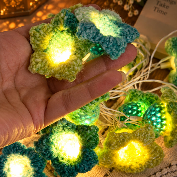 Handmade Champa Crochet Flower Wool LED Fairy Light For Festive Decor - Green