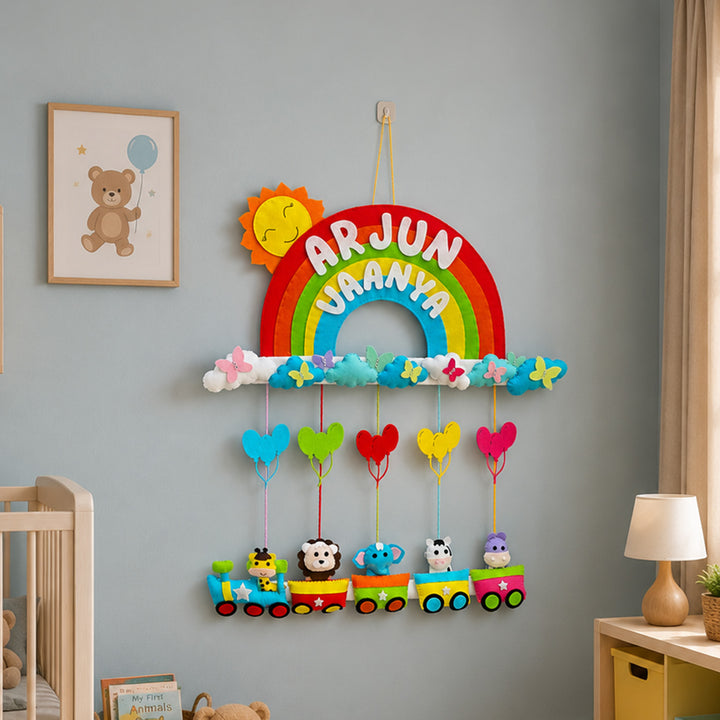 Personalized  Animal Train Rainbow Felt Nameplate