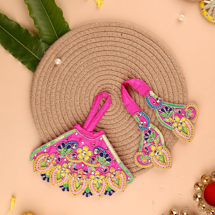Hand Embroidered Zardozi Flower Design Art Silk Radha & Krishna Poshak (Dress)