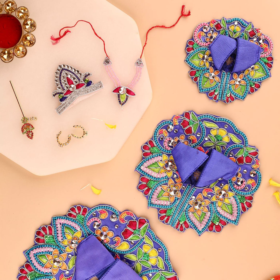 Hand Embroidered Zardozi Flower Design Art Silk Laddu Gopal Poshak (Dress)