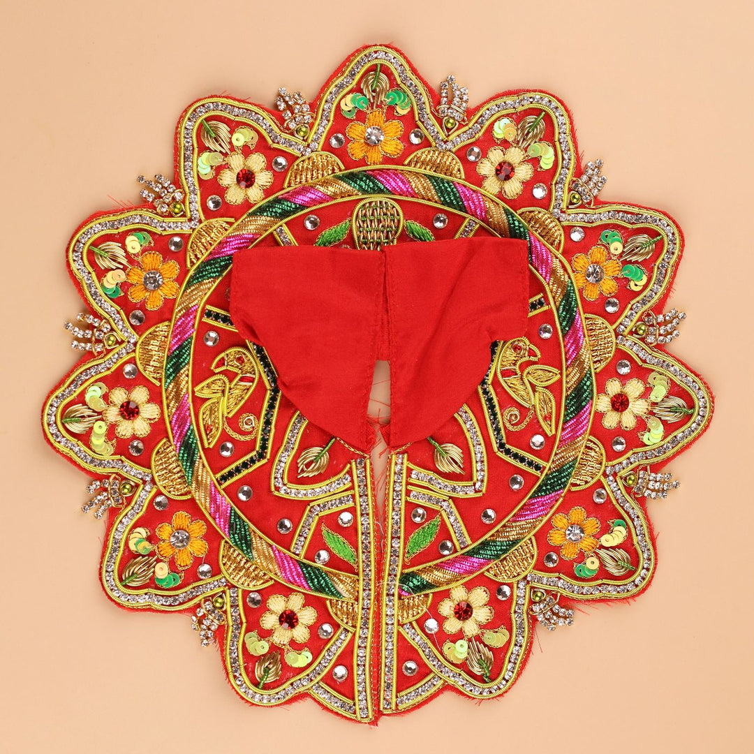 Hand Embroidered Zardozi Red Madhur Leela Art Silk Laddu Gopal Poshak (Dress) Set