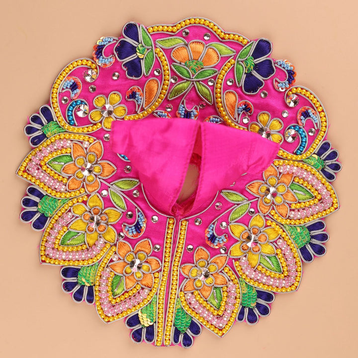 Hand Embroidered Zardozi Flower Design Art Silk Laddu Gopal Poshak (Dress)