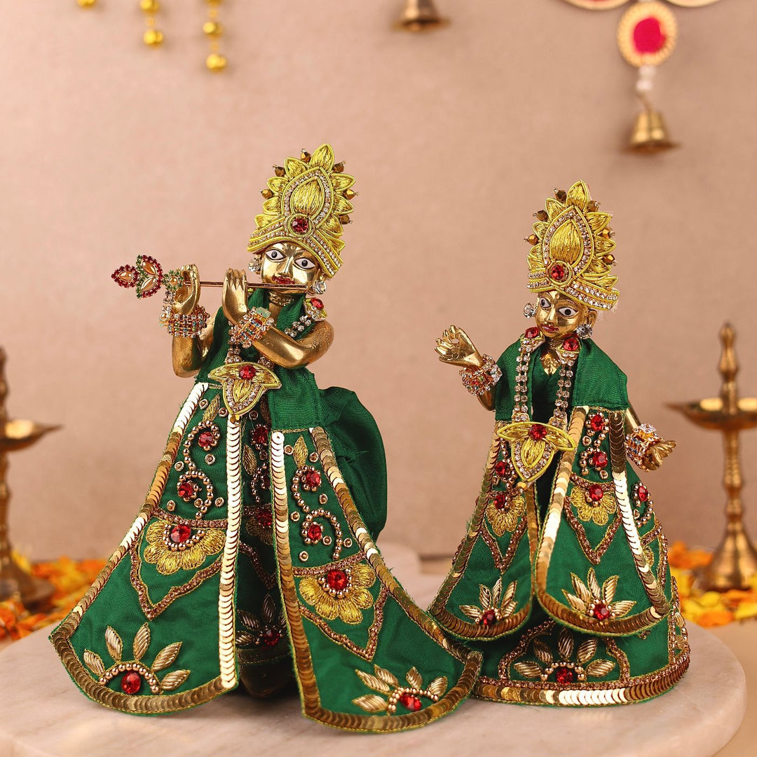 Hand Embroidered Zardozi Divya Raas Art Silk Radha & Krishna Poshak (Dress)