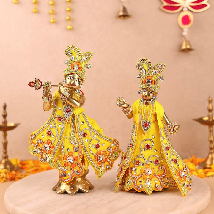Hand Embroidered Zardozi Vrindavan Phool Bangla Inspired Art Silk Radha & Krishna Poshak (Dress)