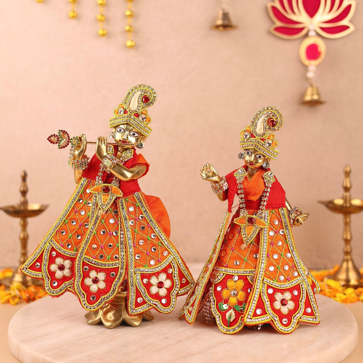 Hand Embroidered Zardozi Red Madhur Leela Art Silk Radha & Krishna Poshak (Dress)