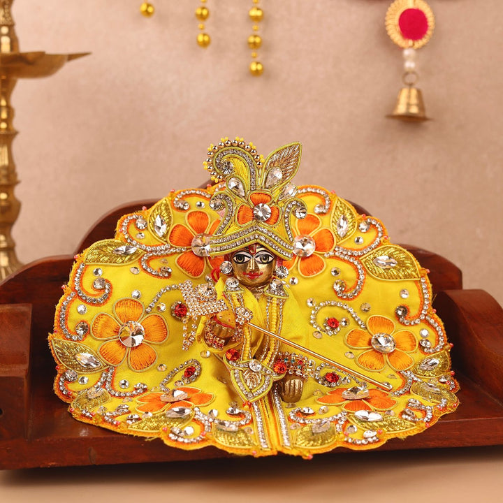 Hand Embroidered Zardozi Vrindavan Phool Bangla Inspired Art Silk Laddu Gopal Poshak (Dress)