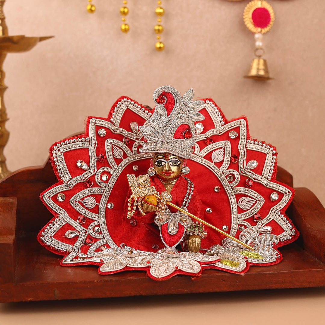 Hand Embroidered Zardozi Lotus Inspired Art Silk Laddu Gopal Poshak (Dress)