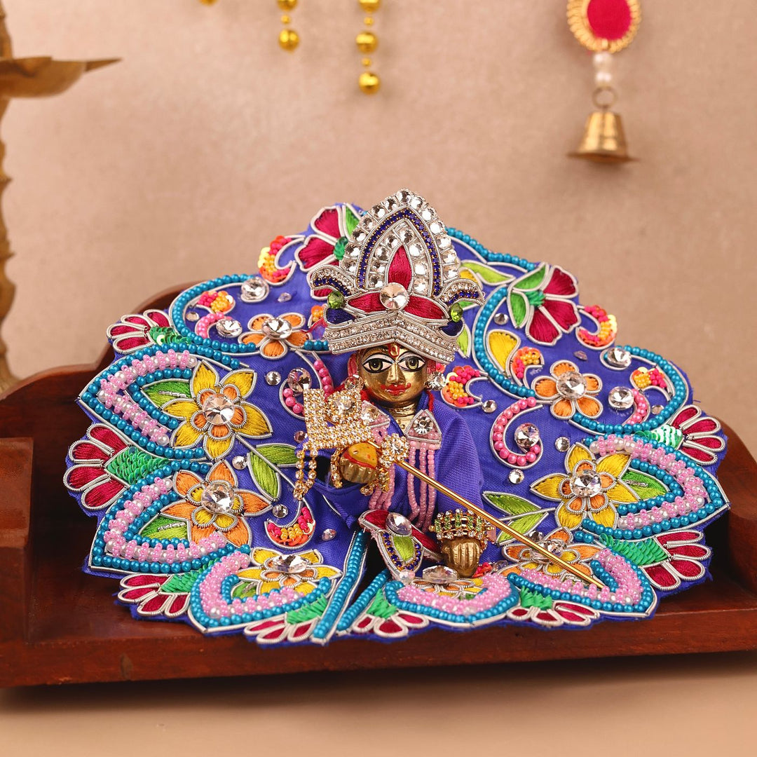 Hand Embroidered Zardozi Flower Design Art Silk Laddu Gopal Poshak (Dress)