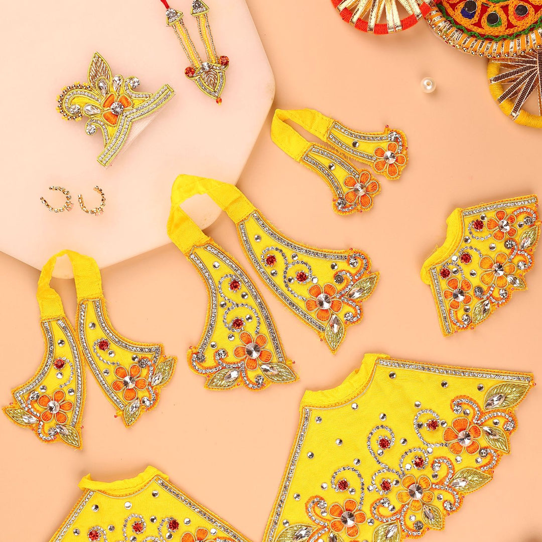 Hand Embroidered Zardozi Vrindavan Phool Bangla Inspired Art Silk Radha & Krishna Poshak (Dress)