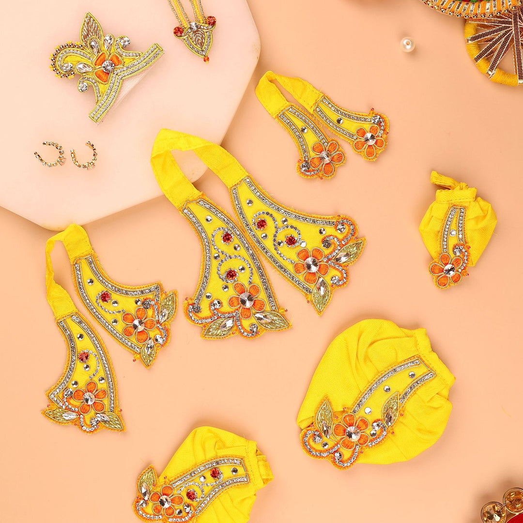 Hand Embroidered Zardozi Vrindavan Phool Bangla Inspired Art Silk Radha & Krishna Poshak (Dress)