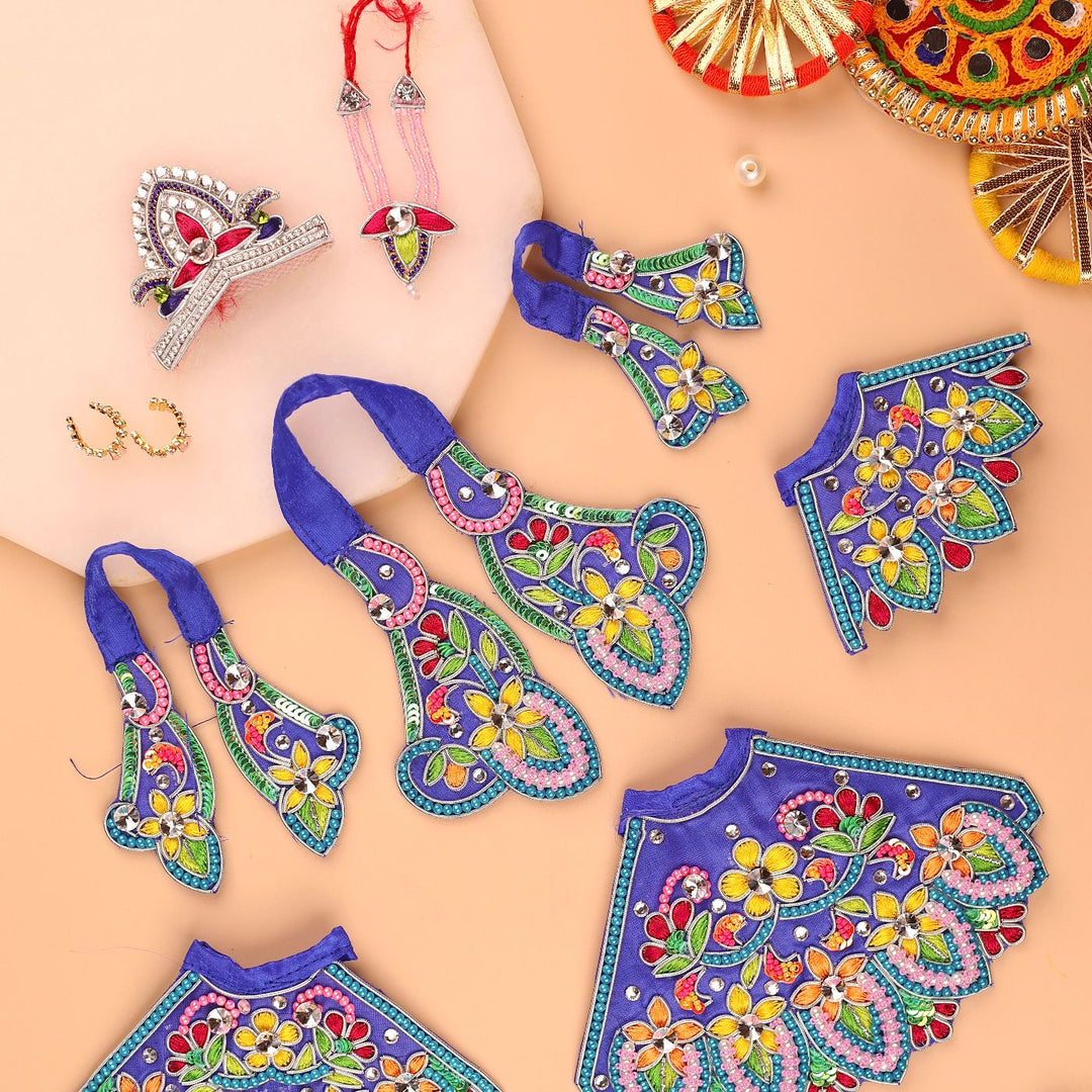 Hand Embroidered Zardozi Flower Design Art Silk Radha & Krishna Poshak (Dress)