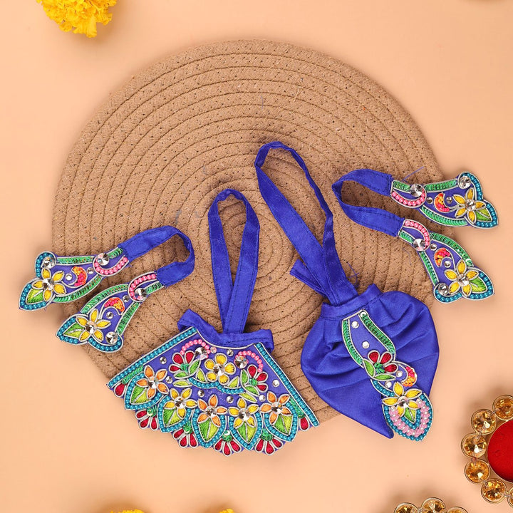 Hand Embroidered Zardozi Flower Design Art Silk Radha & Krishna Poshak (Dress)