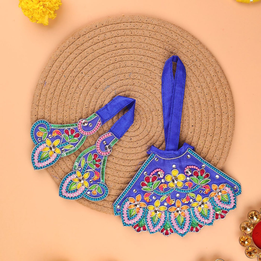 Hand Embroidered Zardozi Flower Design Art Silk Radha & Krishna Poshak (Dress)