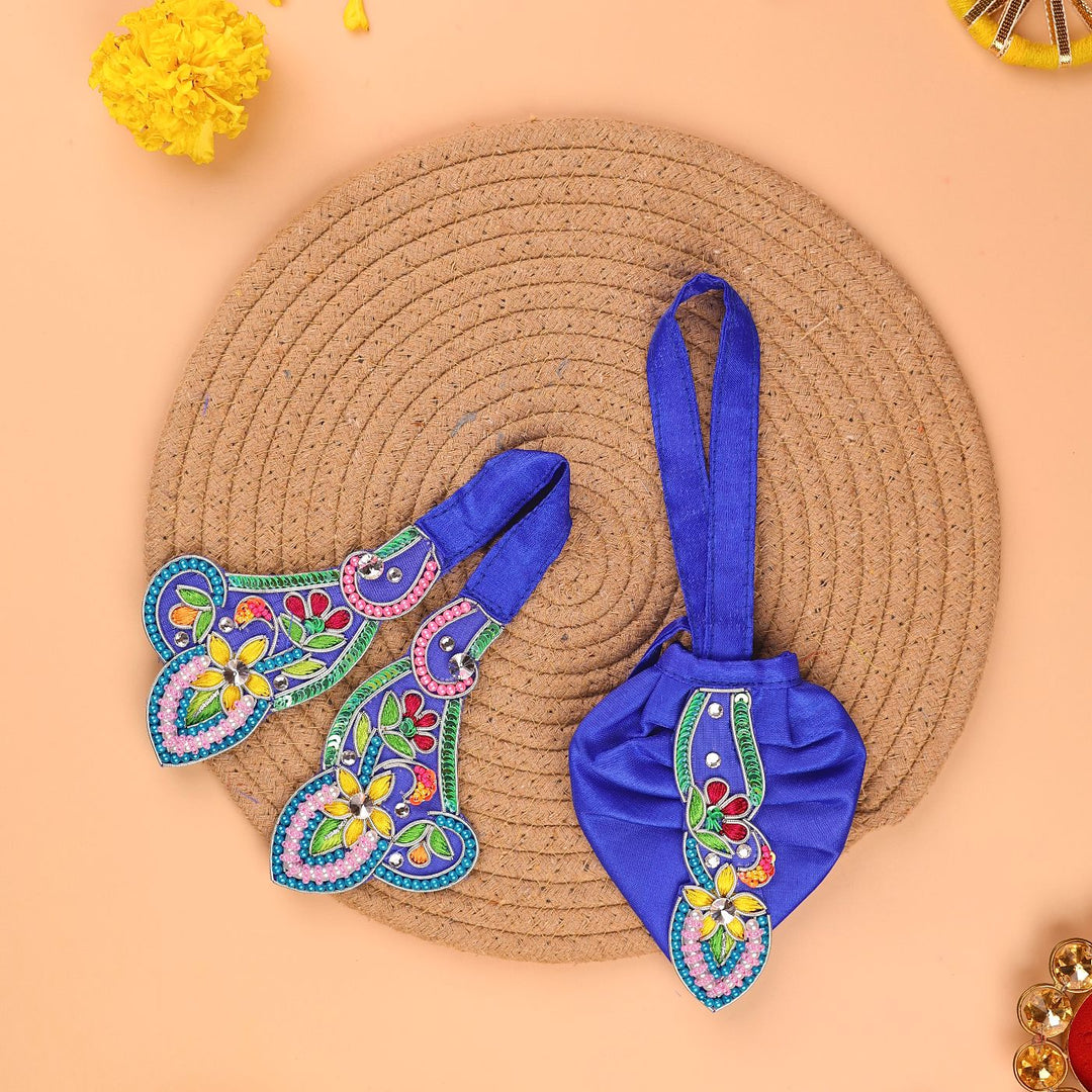 Hand Embroidered Zardozi Flower Design Art Silk Radha & Krishna Poshak (Dress)