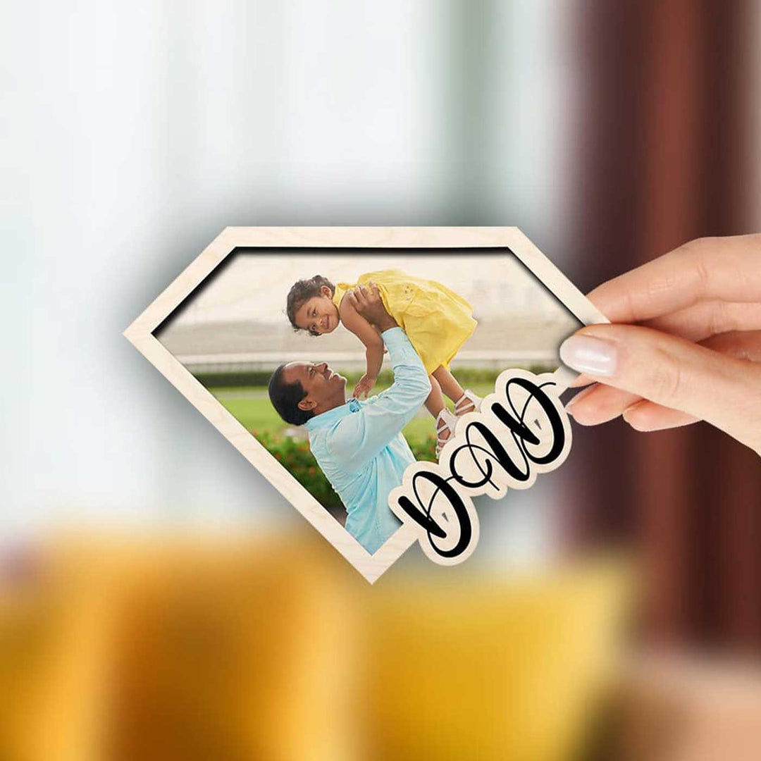 Photo Personalized Printed Superhero Theme Wooden Fridge Magnet For Fathers