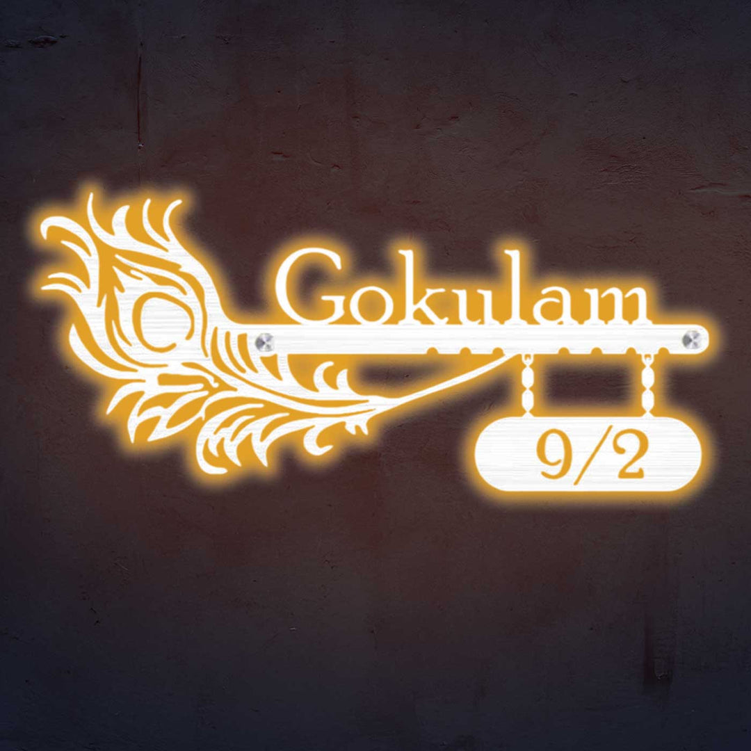 Personalized Laser Cut Peacock Feather Theme Steel Name Plate