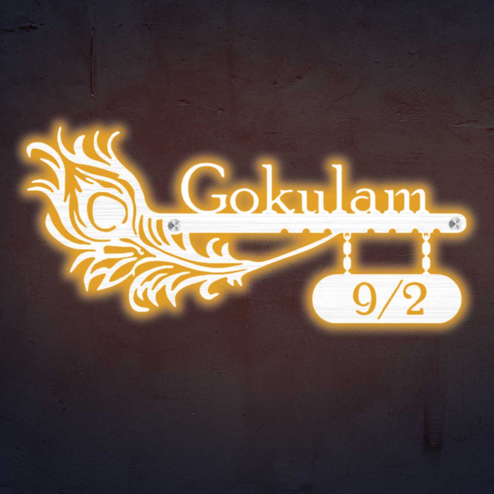 Personalized Laser Cut Peacock Feather Theme Steel Name Plate