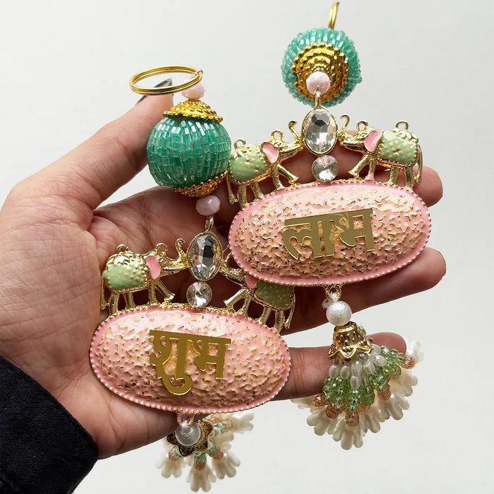 Handmade Beaded Elephant Motif Shubh Labh Hangings | Set Of 2