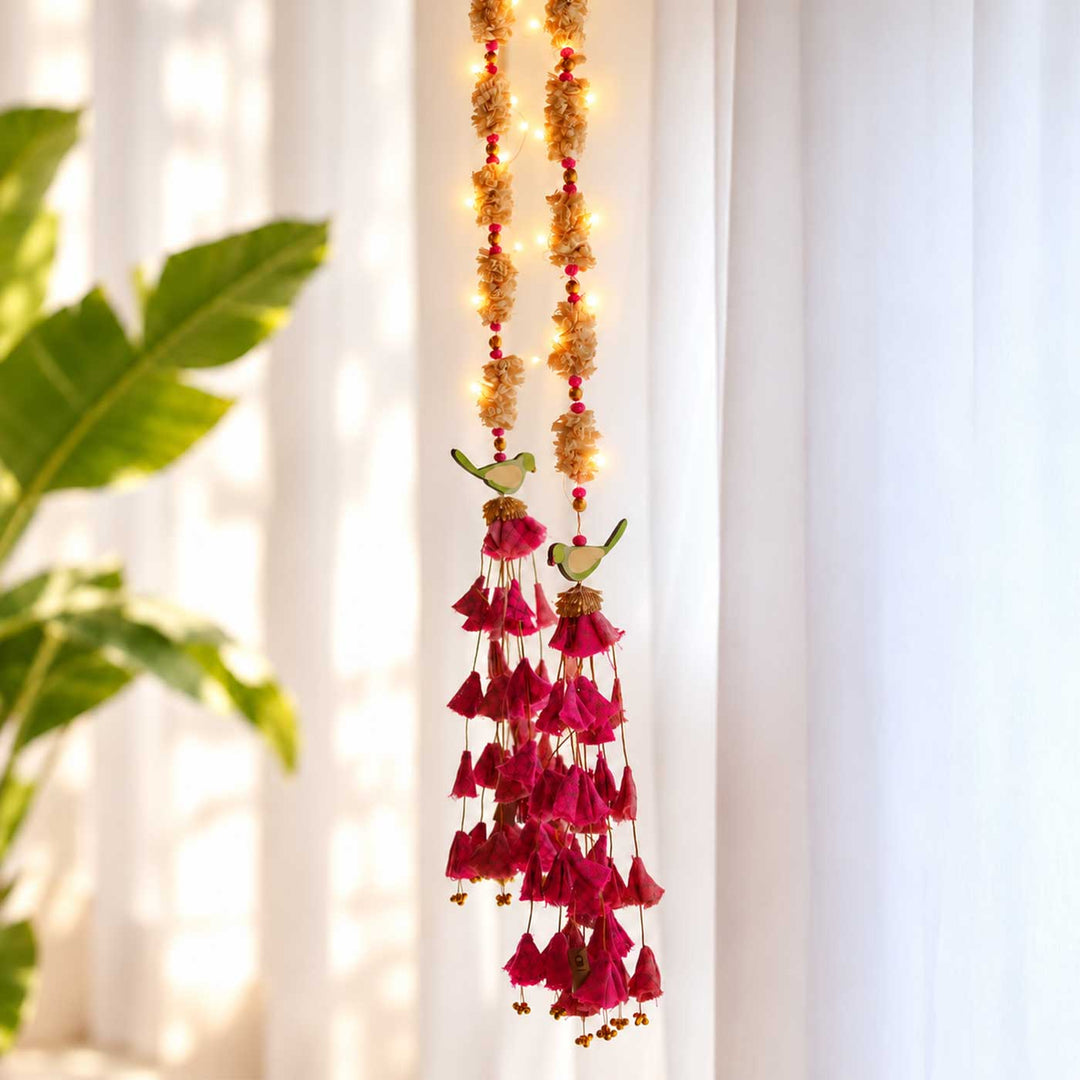 2 Pc | Handmade Parandi Parrot Jute Wall Hanging Strings With LED Lights & Shola Accents
