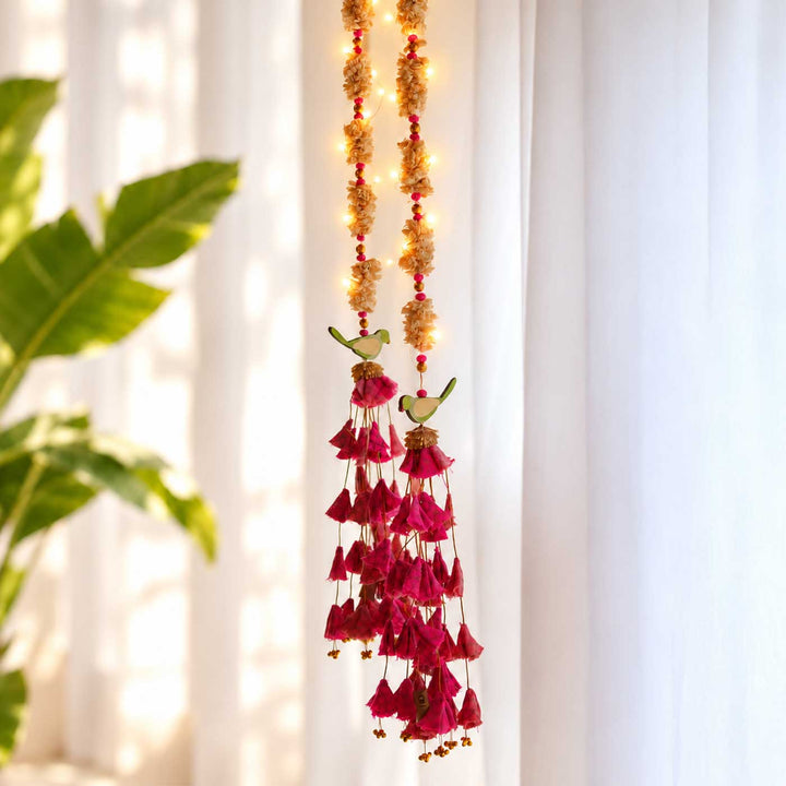 2 Pc | Handmade Parandi Parrot Jute Wall Hanging Strings With LED Lights & Shola Accents