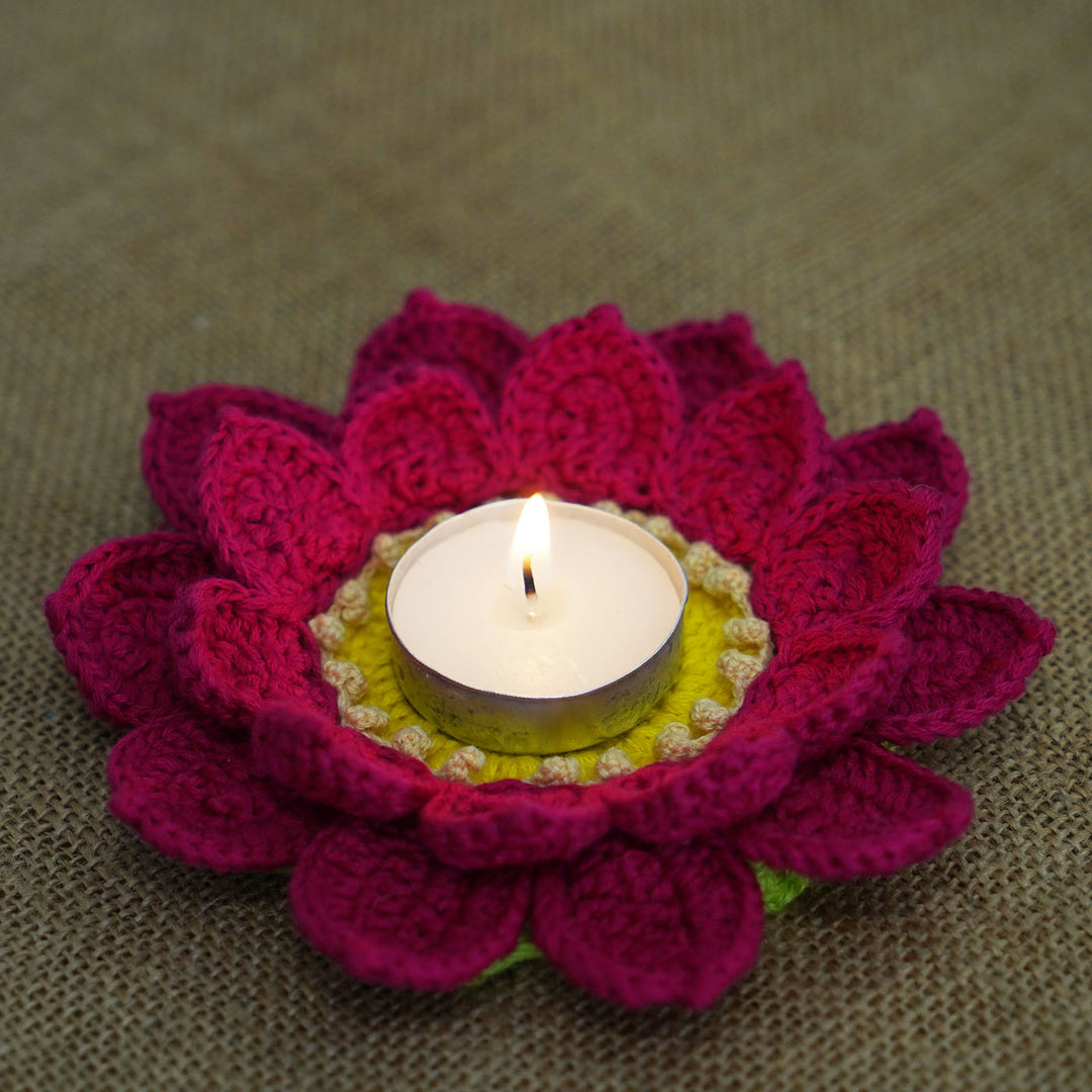 5.5 Inch | Handmade Crochet Lotus Tealight Holder