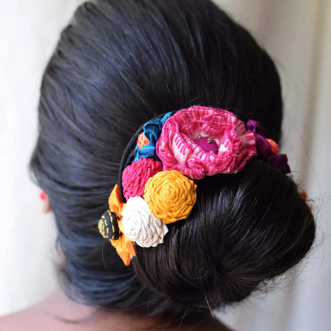 Handmade Textile Art Flowers & Dori Dupion Silk Fabric Necklace