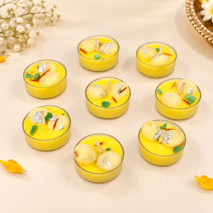 8 pc | Handmade Rasmalai Kesar Pista Scented Soy Wax Tealight Candle