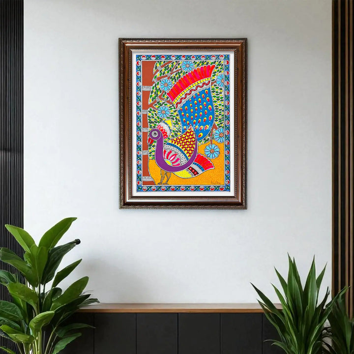 8 x 12 Inch | Peacock in Bloom | Original Hand Painted Madhubani Painting On Paper