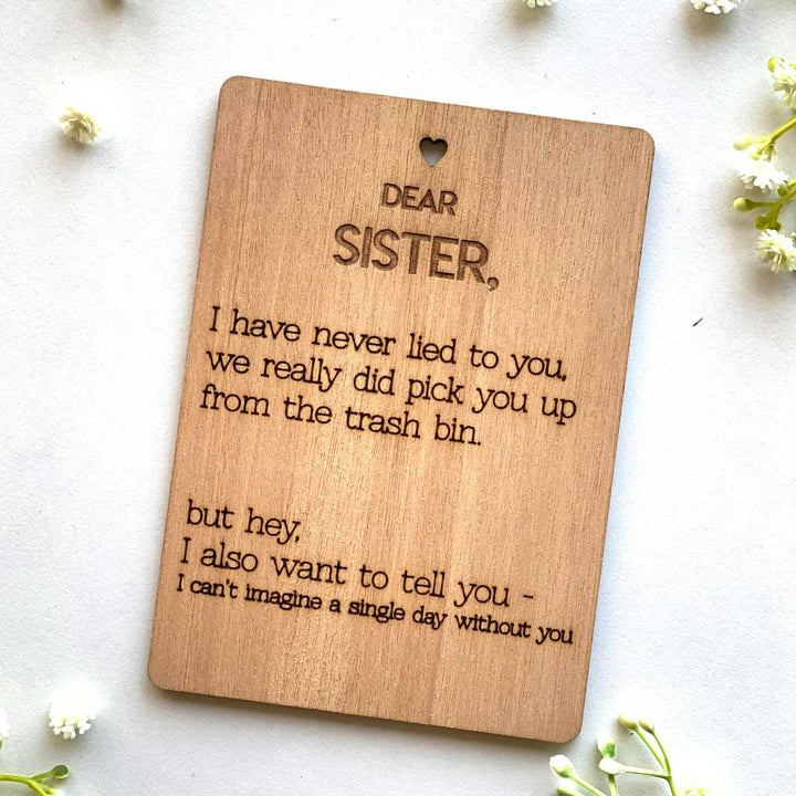 Engraved Dear Sister Wooden Greeting Card