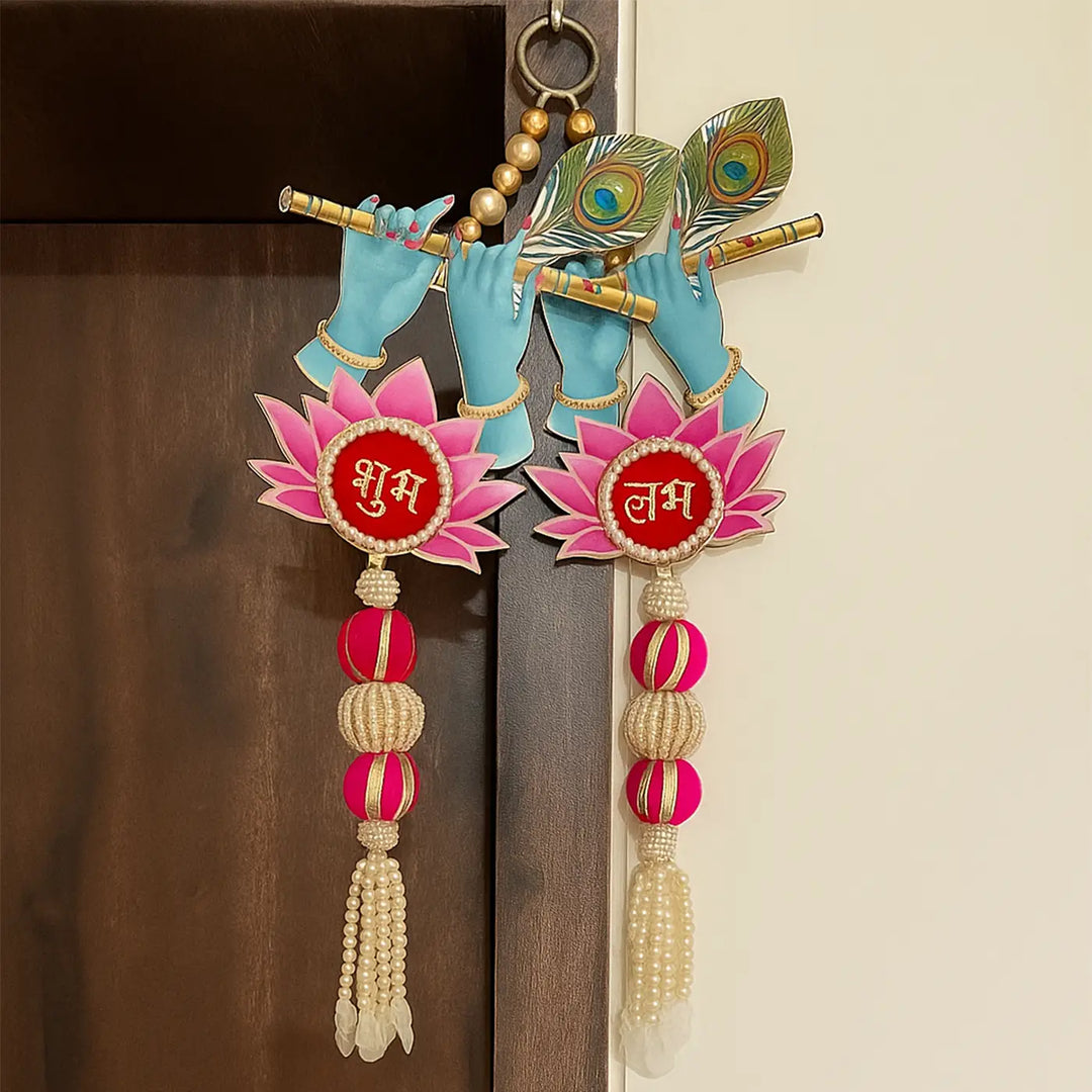 Handmade Krishna Flute Theme Shubh Labh Hanging
