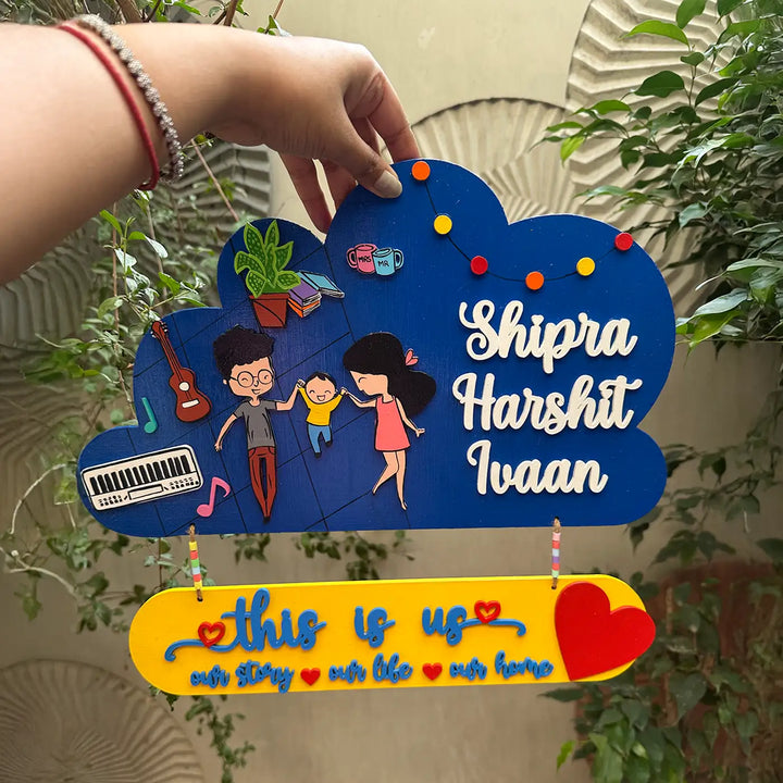 Personalized Cloud Shaped MDF Wood Name Plate For Family