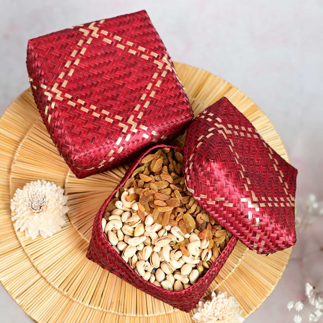 Handmade Weaving Zig - Zag Pattern Shitalpati Gift Box | Set Of 2