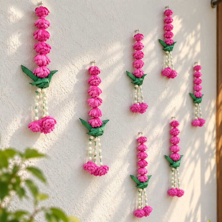 Handmade Magenta Aura Shola Flower Hangings | Set Of 2