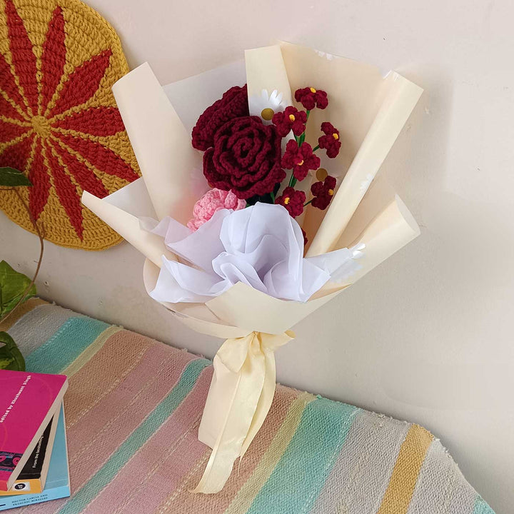 Handmade Crochet Victorian Era Theme Flower Bouquet With Lights