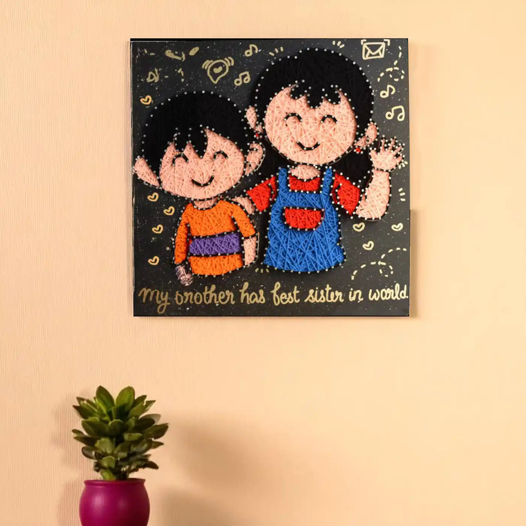 Personalized Handmade String Art Little Siblings Illustration Mdf Wood Decorative Plaque