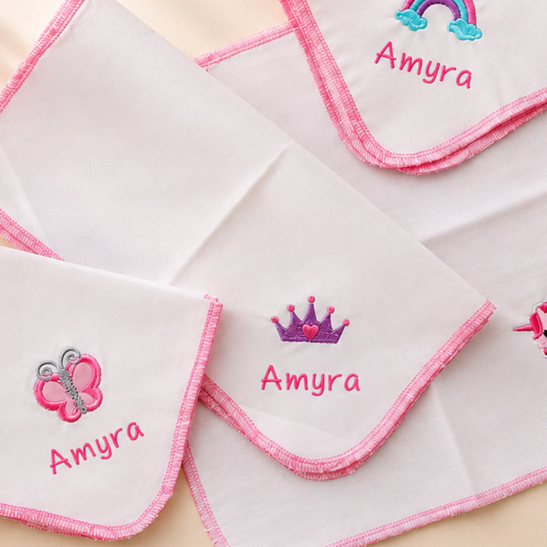 Personalised Lil Dreamer Cotton Hankies For Baby Girl | Pack of 4