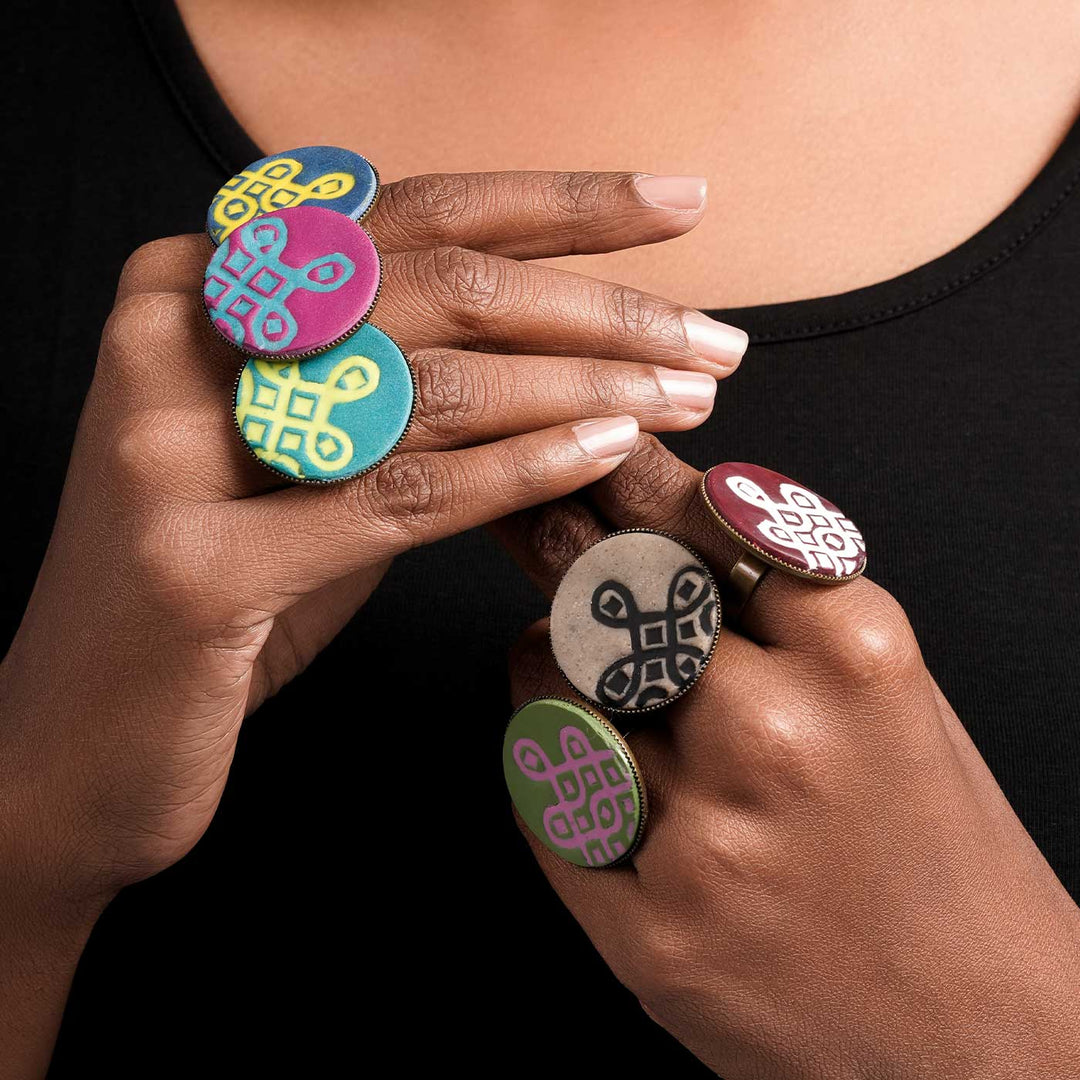 Handmade Polymer Clay Madhivadhani Kolam Design Ring