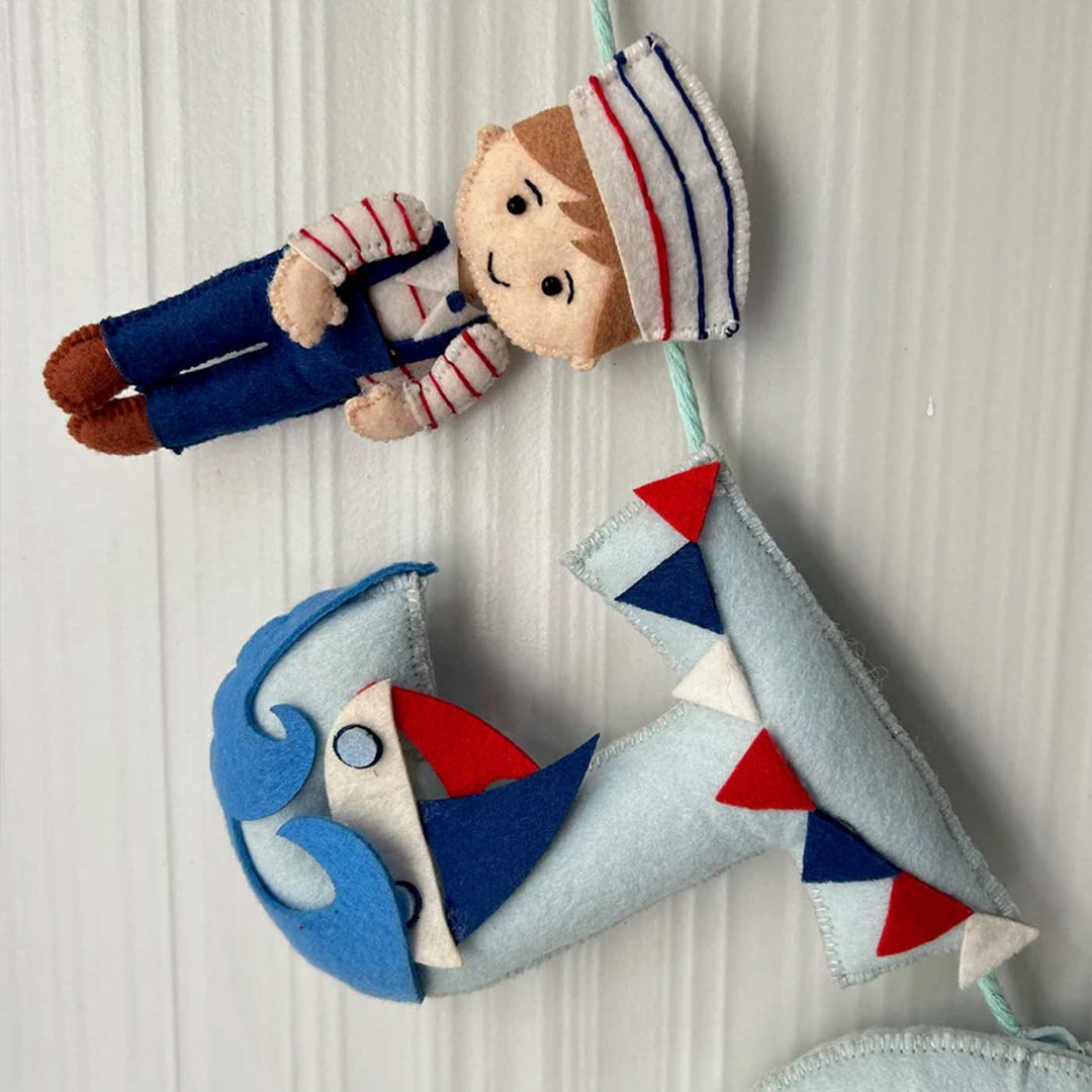 Personalized Nautical Felt Bunting Garland For Kids - Hanging Soft Toy Close-up