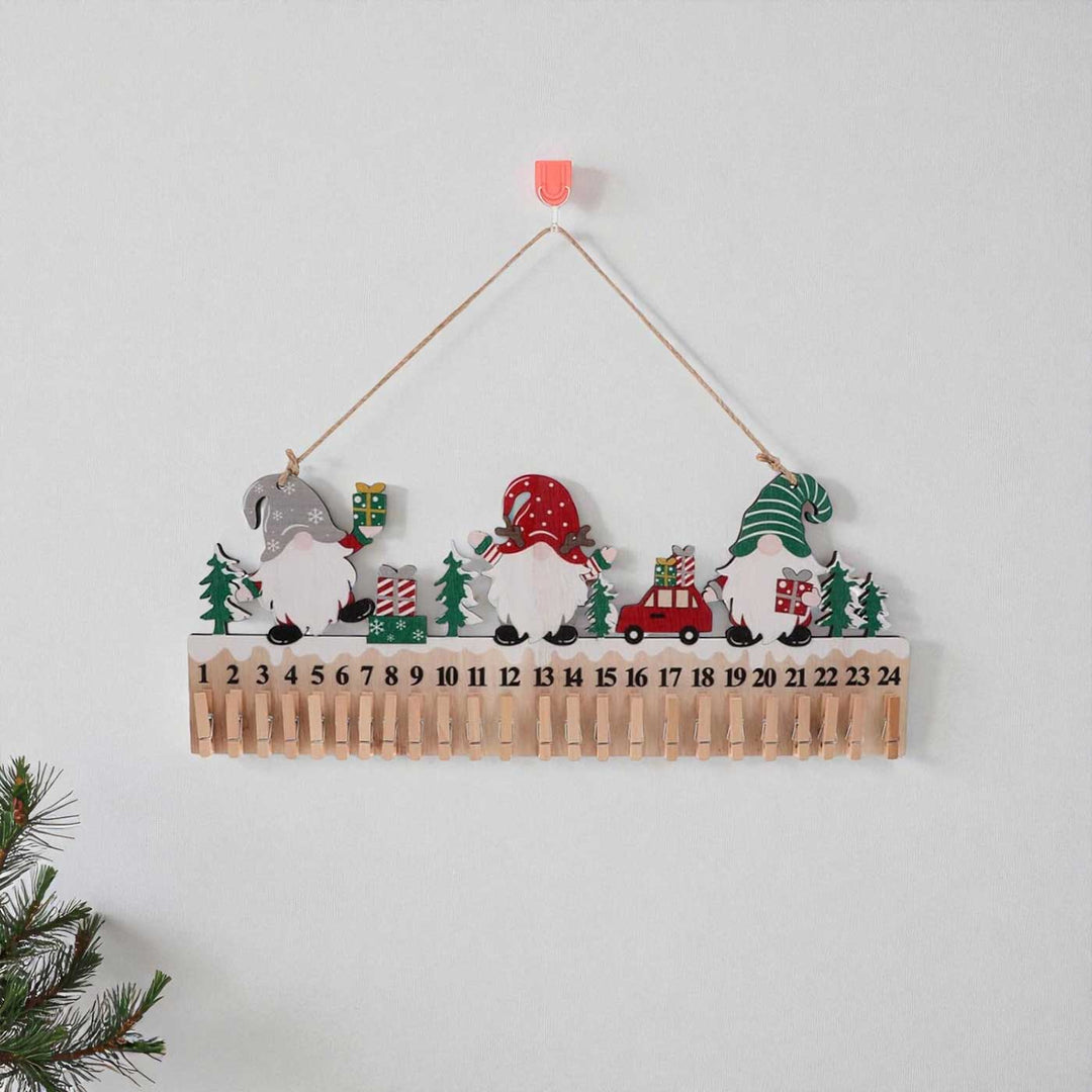 Handmade Wooden Nordic Gnome Advent Calendar With Clips