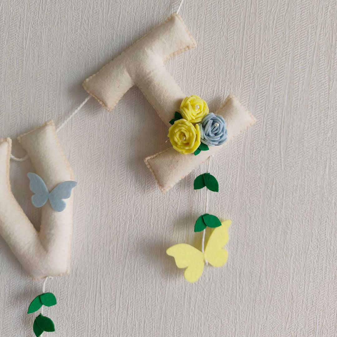Personalized Butterfly Meadows Theme Felt Bunting Garland For Kids - Hanging Decorative Letters Close-up
