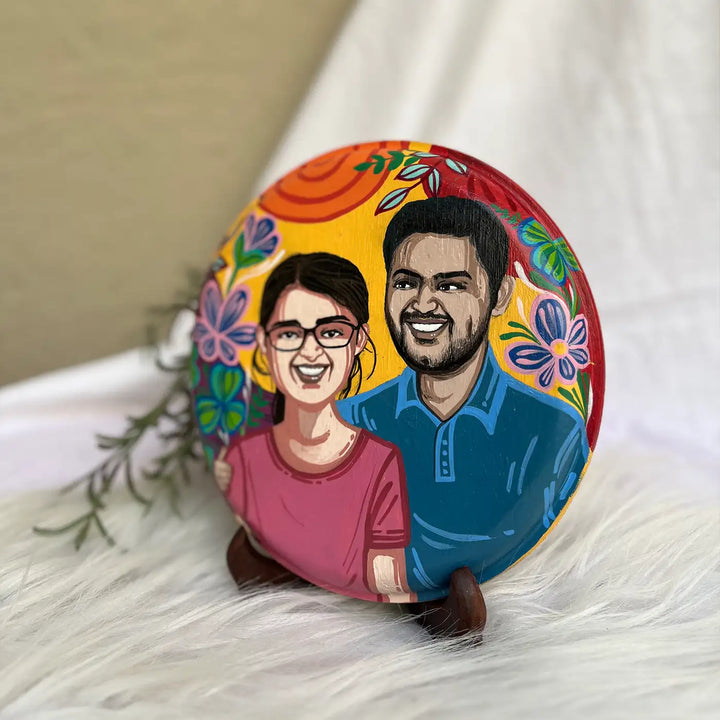 Photo Personalized Hand-Painted Pop Art Illustrated Caricature Rakhi Hamper | Includes 1 Wall Plate, 1 Rakhi