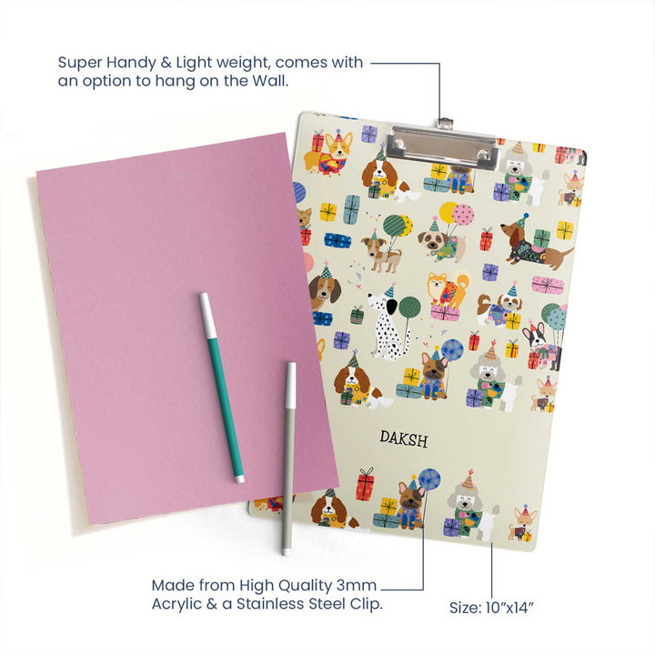 Personalized Paw Party Theme Acrylic Clipboard