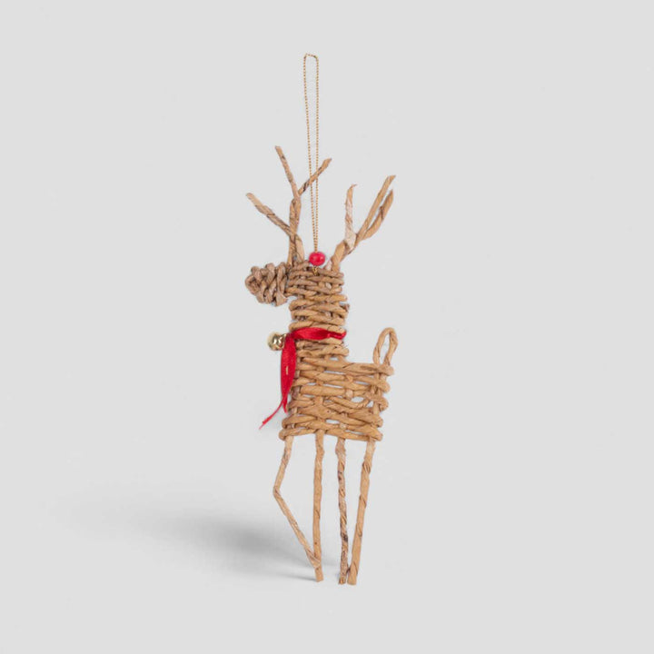 2 Pc | Handmade Banana Rope Reindeer Woven Hanging Ornaments