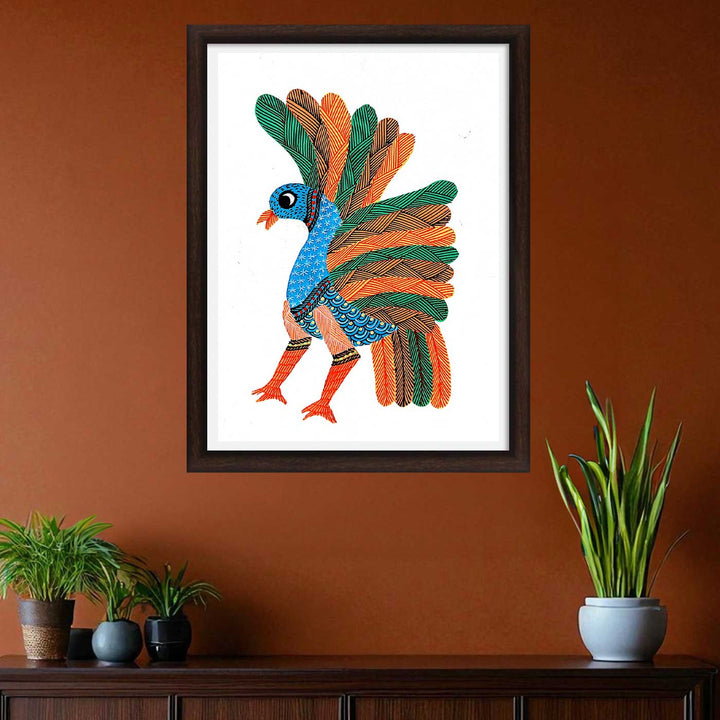 6 x 8 Inch | Peacock | Original Hand painted Tribal Gond Art Painting | Acrylic Paints On Paper