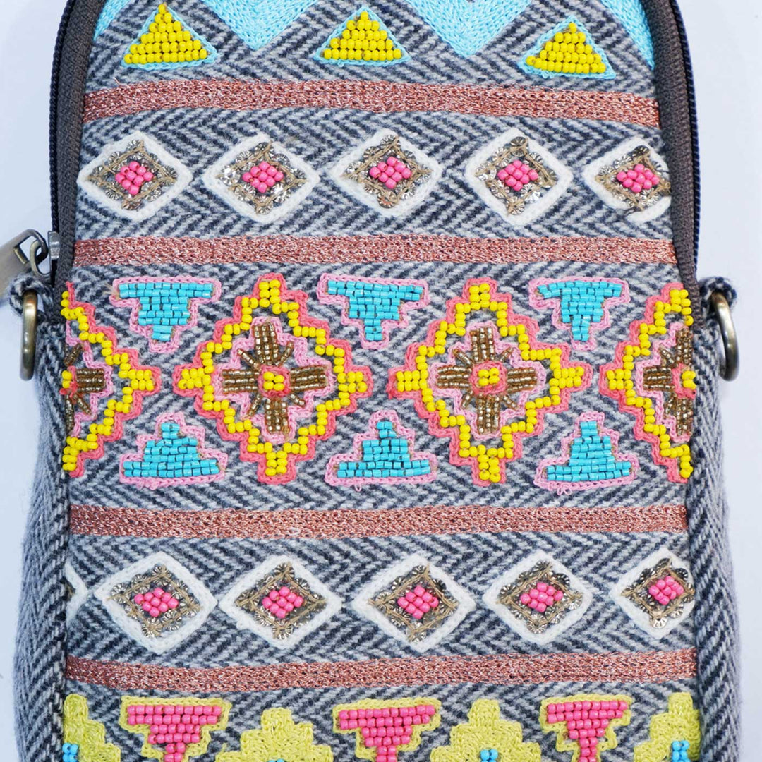 Handmade Embroidered Black Zari Jacquard Sling Bag