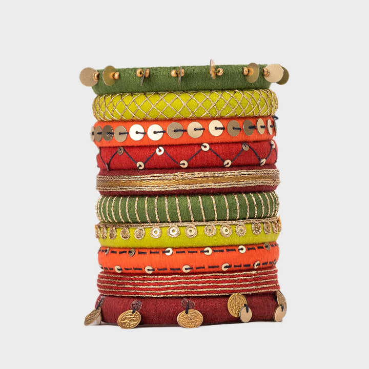 Multicolour Handcrafted Netra Sequence Work Bangles | Set of 10