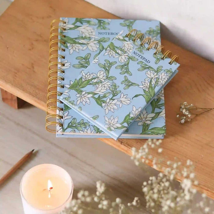Handmade Rajnigandha Blue Spiral Notebook and Notepad Set | 80 Pages
