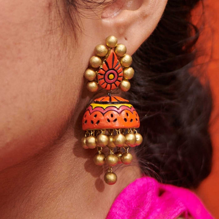 Handmade Beaded Noor Terracotta Earrings